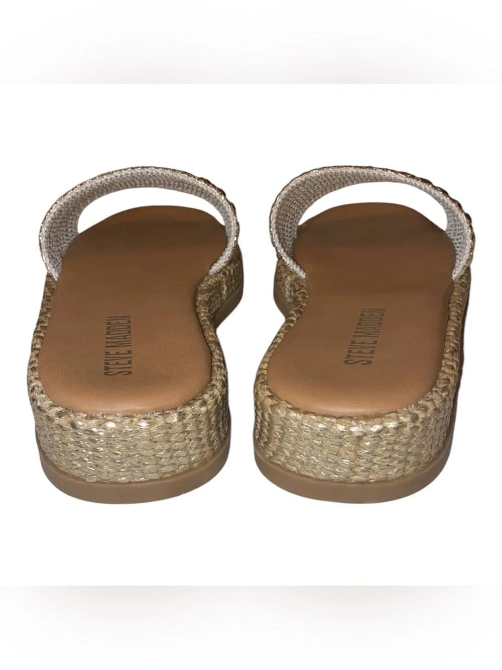 STEVE MADDEN Boardwalk Espadrille Style Sandal Slide Metallic Gold/Tan Size 8M